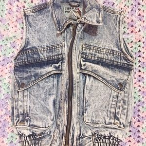 Vintage Acid Wash Denim Battle Vest Jacket